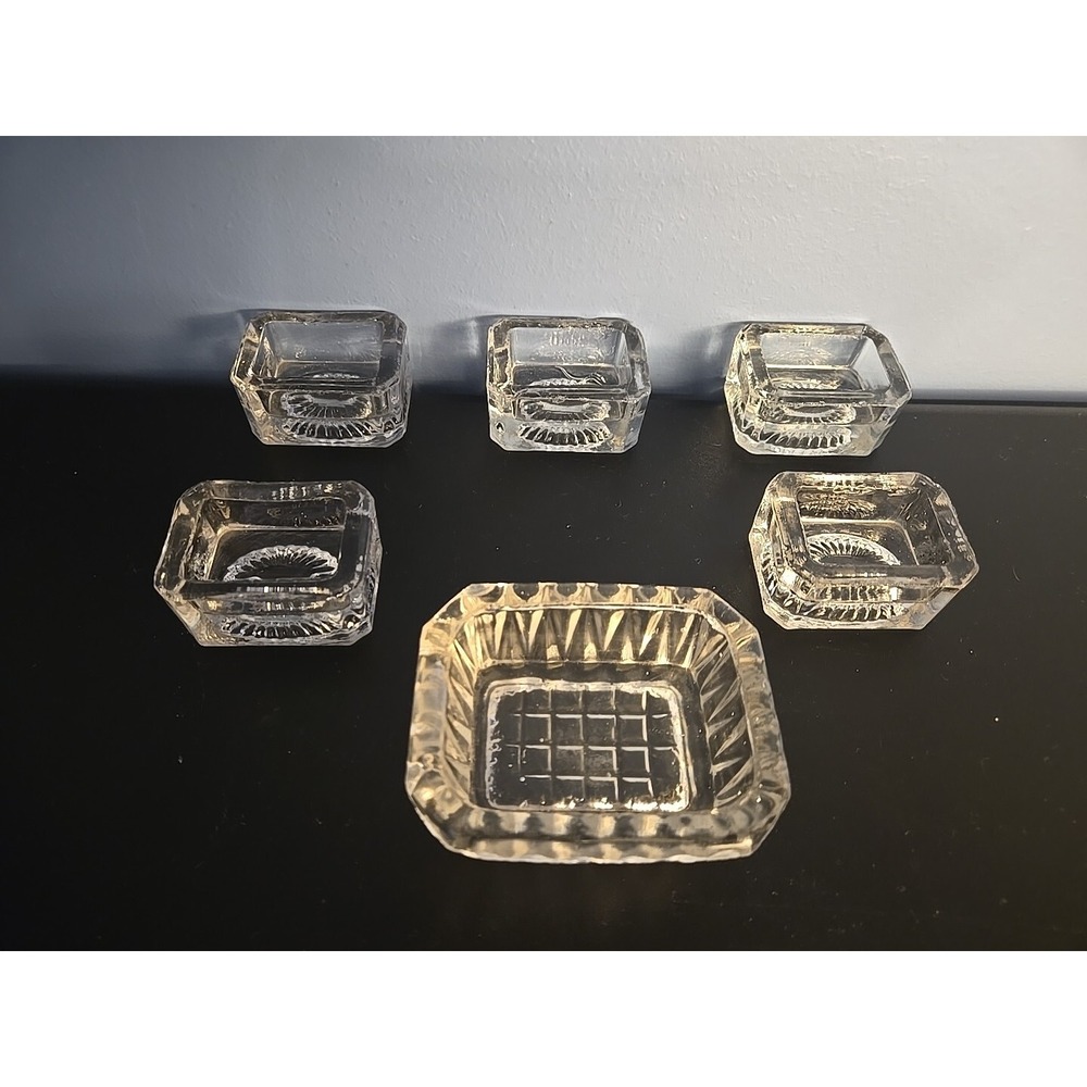 6 Antique EAPG Open Salt Cellar Dip Dish TUB Pressed Pattern Glass Old THICK